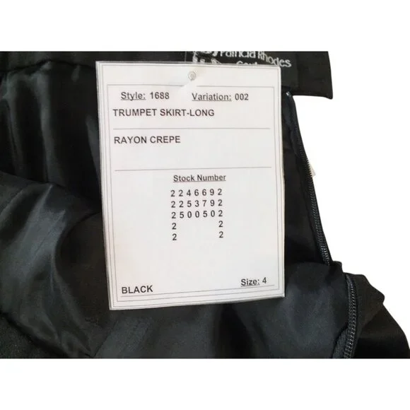 90's Patricia Rhodes Couture Black Rayon Crepe Trumpet Maxi Skirt Lined 4 - Picture 8 of 11